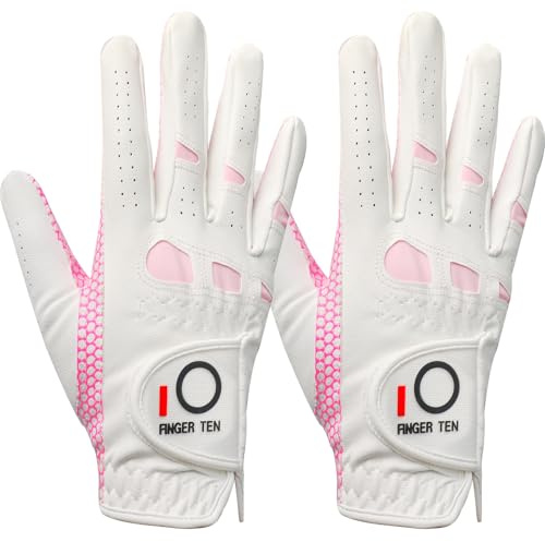 FINGER TEN Golf Gloves Women Non Slip Palm | All Weather Soft Grip Gloves, Breathable Lightweight Comfort Fit Design, Flexible & Durable Palm For Repeatedly Reliable Grip