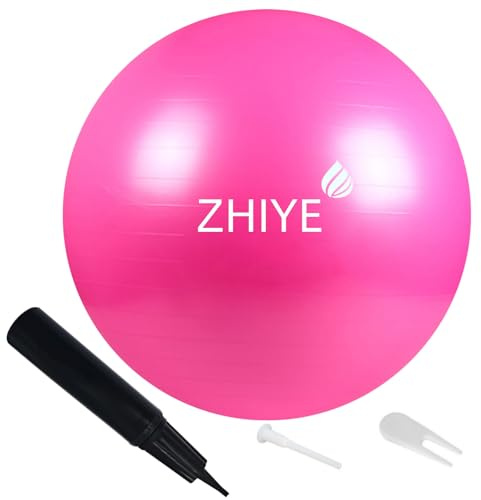 ZHIYE Pelota de pilates rosa de 45 cm, para yoga, ejercicio, fitness, yoga, estabilidad, barra, entrenamiento, terapia física, pelota suiza, gimnasio y hogar