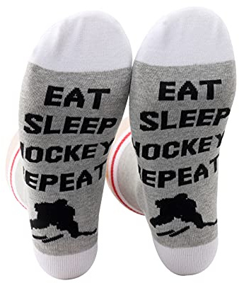 PXTIDY Eat Sleep Hockey Repeat Crew Socks Playing Hockey Lover Socks Gifts For Women Men Players Coaches