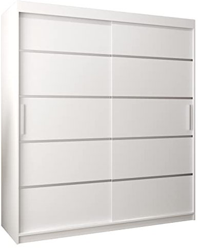 MEBLE KRYSPOL Schwebetürenschrank Verona 1 180 cm Kleiderschrank mit Kleiderstange und Einlegeboden Schlafzimmer- Wohnzimmerschrank Schiebetüren Modern Design (Schubladen: 0, Weiß)