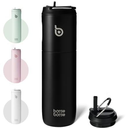 Bottle Bottle Stainless Steel Water Bottle 700ml with Straw and Lid Sports Insulated Metal Water Bottles with Handle(Black)