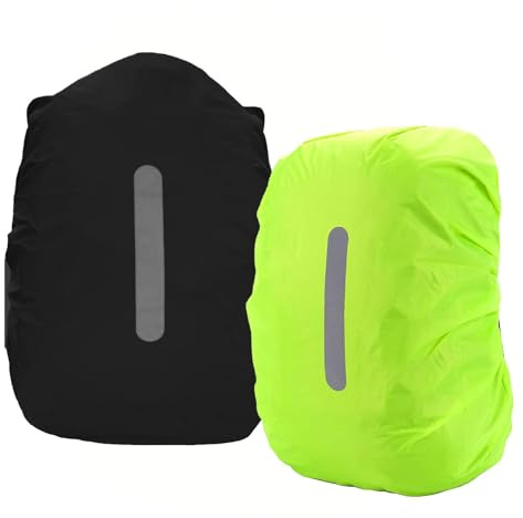 PINEPAN fundas impermeables para mochilas escolares, protector de mochila resistente al agua para camping, senderismo, con rayas reflectantes, 45 l, 2 unidades (negro, verde)