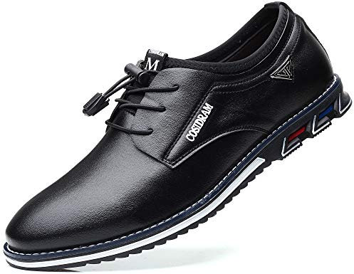 COSIDRAM Herren Schuhe Business Freizeitschuhe Klassische Mokassins Atmungsaktiver Komfort Slipper Wanderschuhe Schwarz 44