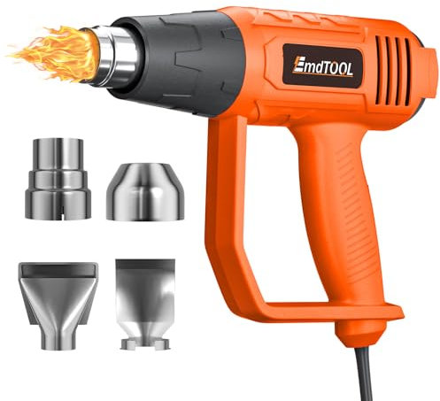 Heat Gun, 2000W Heavy Duty Professional Electric Hot Air Gun Dual Temperature Settings 60℃-600℃, with Overload Protection and 1.5s Fast Heating, for Shrinking PVC, Paint Stripping, Car Film(4 Nozzles)
