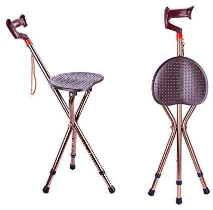 Ddtiz Gehstock mit Sitz, zusammenklappbarer Gehstock, höhenverstellbarer Stativ-Teleskophocker mit rutschfestem Griff und Gummispitze, ausgleichende Mobilitätshilfe für ältere Menschen/Braun elegant