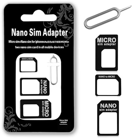 MYHOGOOD 4 in 1 Sim Card Adapter Kit, Nano Micro Standard SIM Converter Kit, Restoring SIM Card Holder with SIM Ejector Pin for Old Model Mobile Phone