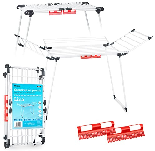 Massido torkställ utdragbar stor tvätttorktumlare torktumlare stativ stabil torktumlare med halkfria fötter torkyta 22 m Lina vit 174 x 56 x 108 cm