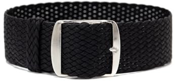 ClassicWatchStraps Perlon Uhrenarmband | Schwarz - 18 mm - Schließe: Silber Gebürstet | Nylon | Ersatz-Armband