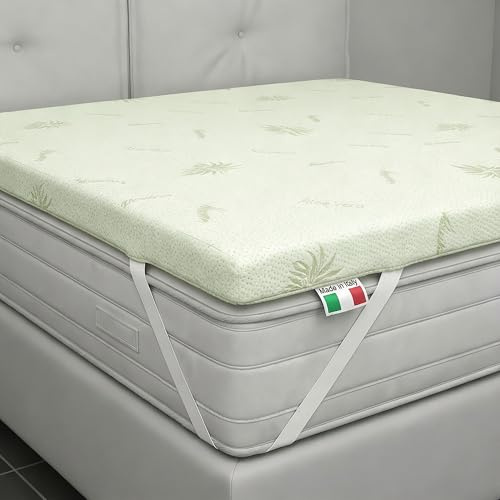 TESSILBOSIO Topper Memory Foam Singolo 190x80, Made in Italy, Aloe Vera - Materasso per Massimo Confort - Letto Morbido per un Sonno Profondo (Singolo - Aloe Vera)