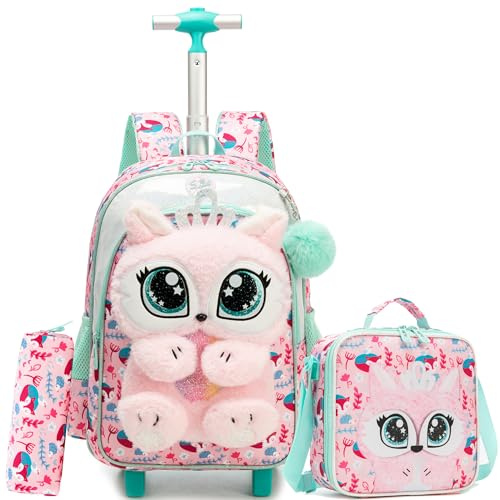 HTgroce Schulranzen mit Rollen, Rucksack mit Trolley für Mädchen, für Schule, Reisen, Rucksack Trolley