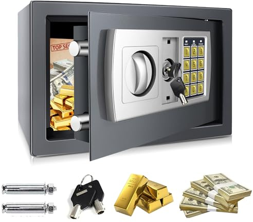 8.5L Digital Steel Safe Box Fireproof Electronic Password Cabinet Security Safe Home Office Money Cash Safes Lock Box with Digital Keypad & 2 Keys, Small Value Safes for Money Document Jewelry, Grey