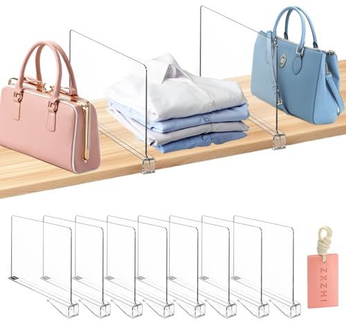 8 Piezas Separadores de Estantes Acrílicos Transparentes, 30 X 20cm,Baldas Armario Interior,Acrílico Transparente Separador Estanteria,Eparador Multifuncional para Armarios, Muebles y Estantería