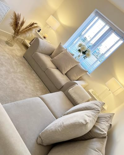 Plush Velvet 3+2 Settee Sofa Sets - Dylann 2 Seater & 3 Seater - Cream, Scatter Back & High Back - Modern Seaters Suite (Cream, Scatter Back)
