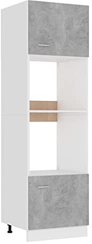 QZZCED Armadio a microonde compensato grigio cemento 60x57x207 cm con quattro ripiani e due porte, design semplice per ottimizzare lo spazio della cucina, ampio stoccaggio