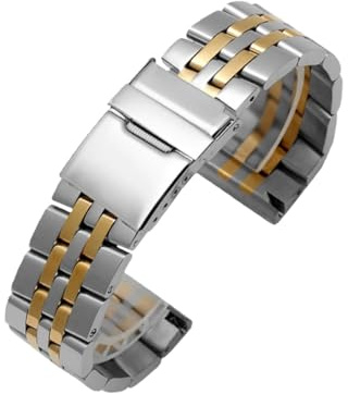 ROUREOX Cinturino Orologio Acciaio Inox 18mm 20mm 22mm 24mm Terminali Curvi, Fascia Metallo Bracciale per Breitling-Argento+Oro 18mm