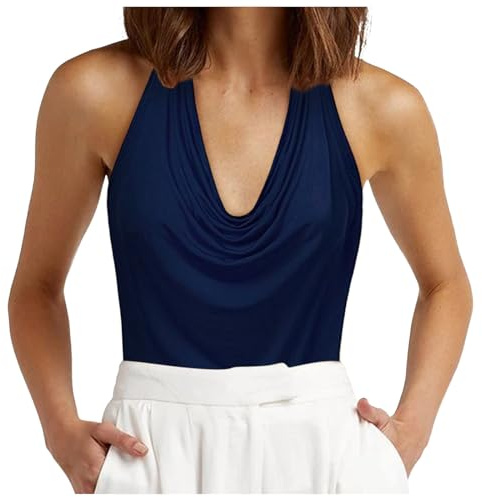 Casual Silk Satin Tank Tops for Women Sleeveless Spring Blouses Ruched V Neck Trendy Y2K Cute Tank Top Dressy Loose Fit Going Out Basic Loose Cowl Neck Summer Fashion 2025 Black