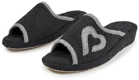 JOMIX Chaussons Éponge Ouverte Femme Maison Été Talon Compensé Semelle Liège Confortables avec Cœurs pour Dame Souple Légères