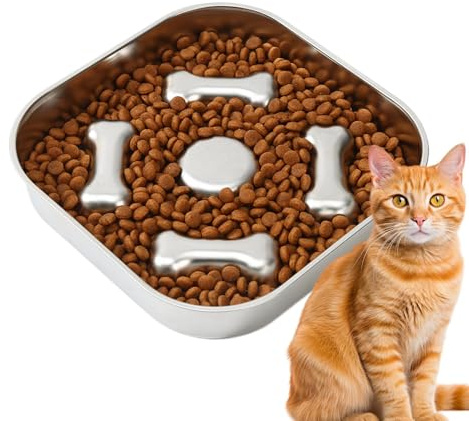 Slow Feeder - Stainless Steel Pet Bowl | Anti-Choking Puzzle Interactive Dog Food Bowl | Anti-Slip Anti-Choking Pet Dish For Mental Stimulation Puppy Training Senior Traveling Indoor Outdoor Dog Cat