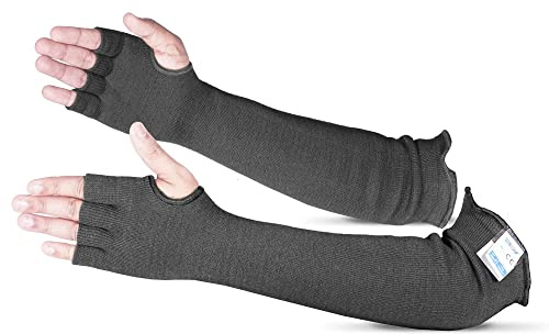 BSV Kevlar Arm Protection Sleeves with Finger Opening - Cut, Scratch, Stab, Bite and Heat Resistant - Unisex, 18 Inches, Black, 1 Pair