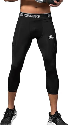 MEETWEE Kompressionshose Herren, 3/4 Laufhosen Sport Leggings Atmungsaktiv Funktionsunterhose Tights Unterhose 3/4-schwarz, L