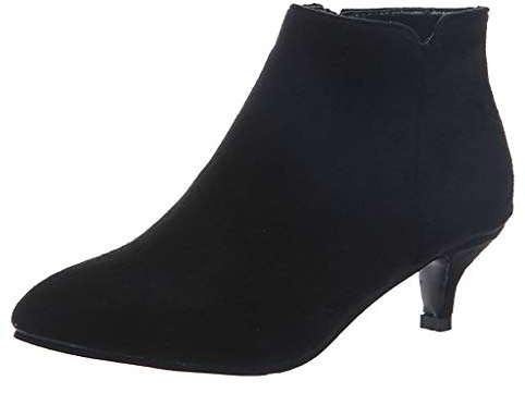 SoonerQuicker Suede Chelsea Boots Women Kitten Heel Mid Heel Ankle Boots Ladies Boots Pointed Toe Booties Fashion Elegant (3.5 UK, Black)