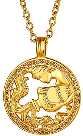 FindChic Collana con Ciondolo Segno Zodiacale Acquario Gioielli Astrologia Regali Astrologia per Donna Uomo Acquario 20 Gennaio - 18 Febbraio Oroscopo Collane con Segno Zodiacale