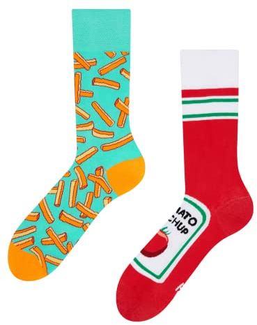 Dedoles Chaussettes Unisexe Homme Femme & Enfants beaucoup designs amusants gauche droite différent, couleur: Rouge, motif: Frites et ketchup, taille: 39-42