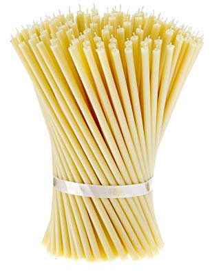 Danilovo 50 Stück Weiß Bienenwachs Kerzen - Orthodoxe Kerzen für Gebet, Rituals, Tischdeko Hochzeit - Ungiftig, Ruß - Tropffrei, Lang, Nachhaltige Produkte, N40, Höhe: 25,5 cm, Ø 7,4 mm