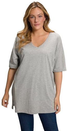 Ulla Popken dam Basic-v T-shirts, Ljusgrå lång, 46-48