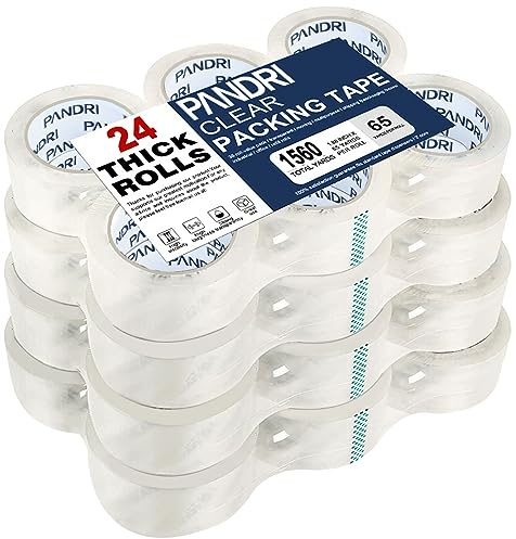 PANDRI Clear Packing Tape, 24 Rolls Heavy Duty Packaging Tape for Shipping Packaging Moving Sealing, 1.88 inches Wide, 65 Yards Per Roll, Total 1560 Yards