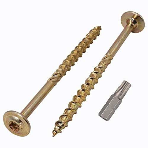 Paquete de 10 piezas de acero galvanizado 6 x 100 mm tornillos de madera amarilla, cabeza torx, cabeza oblea, tornillos de madera, parcialmente roscados (10, 6 x 100 mm)