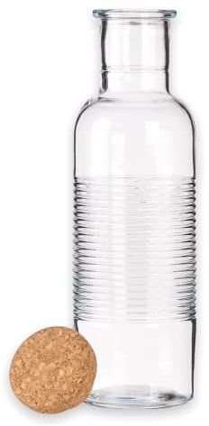 TIENDA EURASIA - Jarra de Agua Cristal Con Tapa de Corcho, Diseño Original, Botella de 1 Litro, 8,5 x 8,5 x 29,5 cm
