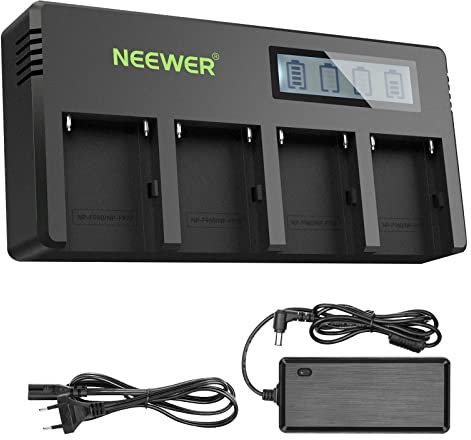 NEEWER 4 Kanal NP-F Akkuladegerät mit LCD Display, kompatibel mit Sony NP-F550 F570 F750 F770 F930 F950 F960 F970 FM50 FM500H QM71 QM91 QM71D QM91D Camcorder Li-Ionen Akkus