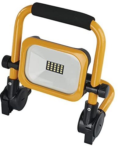EMOS LED Battery Spotlight 10W Waterproof Portable Construction Spotlight with Stand and Handle 3 Light Modes with Brightness Max 1000LM 6500K Rechargeable 4400mAh IP54 Rated Yellow