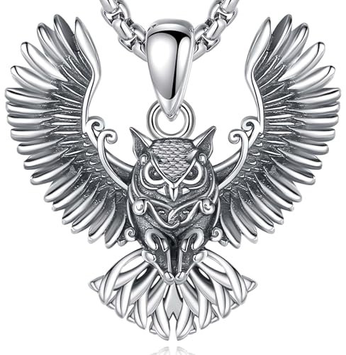 INFUSEU Hexen Eule Halskette, Mystische Eulen Anhänger 925 Sterling Silber für Männer Eulen Schmuck mit Symbolik Talisman und Weisheits Symbol für Spirituellen Schutz
