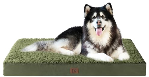 EHEYCIGA Orthopedic Washable Dog Bed Extra Large, 127x91x10cm, Dark Green | Soft Fabric, Durable Oxford Fabric Lining, Supportive Foam Egg Trays, Non-slip Bottom, With Removable Cover, For Crate Mat