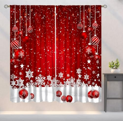 YSWOW Christmas Curtains, Snowflakes Winter Season Theme Art Printed Blackout Window Treatment for Home Party Bedroom Living Room Decor Fabric 2 Panels 42x45 Inch 30% Shading Rate