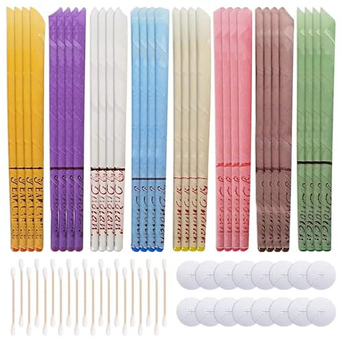 XFSRG 32 Pezzi Candela per Orecchio Detergente Kit per Pulizia Orecchie con 16 Dischi di Protezione Profumo di Cera d'api Naturale Materiale Vegetale Organico