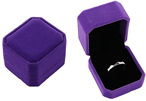 Caja de terciopelo para anillos de compromiso, caja cuadrada de regalo de joyería para propuesta, boda, día de San Valentín, niñas, mujeres, madre (morado)
