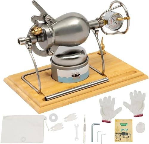 Máquina para hacer arroz inflado de alta presión, acero inoxidable 304, cañón de maíz para hacer palomitas de maíz de aire caliente, para el hogar, vintage, pequeña encimera (200 ml)