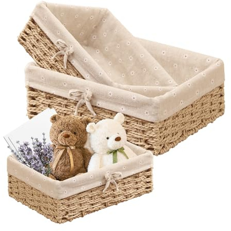 Megcdtr Lot de 3 corbeilles à pain tressées avec insert en coton (beige) | Panier de rangement tressé style Scandi pour pain, pâtisserie et articles ménagers