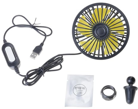 Mekalero USB-bilfläkt monterad på fönsterluckor 3 hastigheter för fordonslastbil, justerbar bas 360° rotation 5 V för ventil bärbar camping automatisk rotation uppladdningsbar klämma på