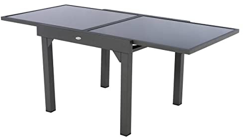 Hespéride - Table de Jardin Extensible Piazza Gris Graphite - 8 Places - Aluminium Antirouille Verre trempé - Meuble d'Extérieur Rallonge Coulissante
