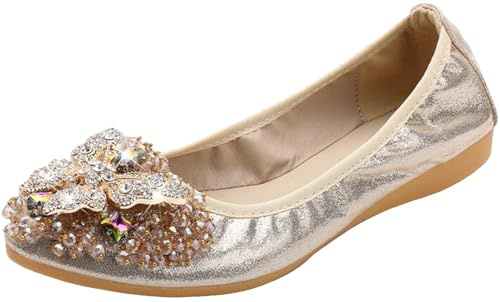 PPXID Femme Fille Chaussures Ballerines Mocassin Plates Chaussures de Mariage d'affaires décontractée Grande Taille - Doré 39