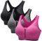 CARETOO Women's Sports Bra Front Zip Wireless Bras Shock Absorber Sports Bra, Stress Training Yoga Bustier with Removable Pads for Running Gym Fitness (Black & Grey & Rose, XXL)