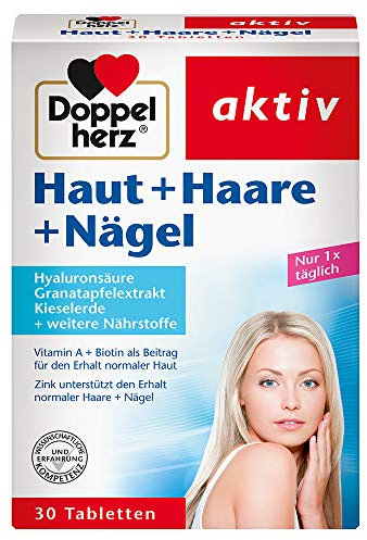 Doppelherz Haut Haare Nägel – Biotin unterstützt den Erhalt normaler Haare – Zink leistet einen Beitrag zum Erhalt normaler Nägel – 30 Tabletten