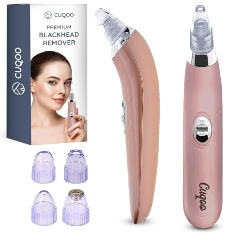 CUQOO Premium Blackhead Remover Vacuum 4 Interchangeable Tips – Powerful Tool Machine | All Skin Type Black Head Remove Kit Pore Cleanser Extractor Tool, Rose Gold