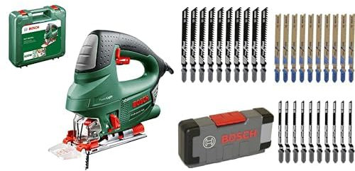 Scie sauteuse filaire Bosch - PST 900 PEL (620W, livrée avec lame, pare-Éclats, capot de protection transparent) & Bosch Accessories 30 pièces Jeu de lames de scie sauteuse Basic for Wood and Metal