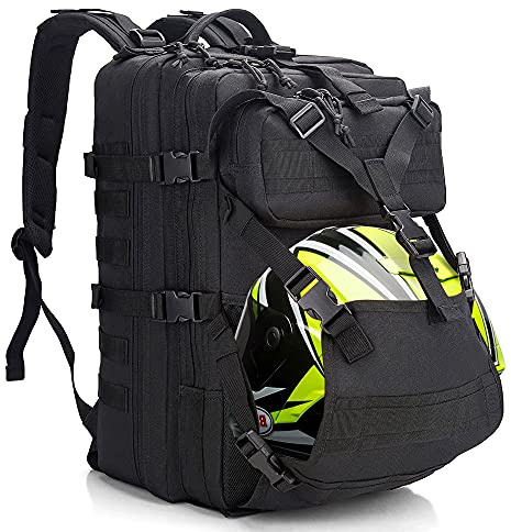 YOUNGOA Mochila Moto Hombre, Mochila Militar Tactica, Negra Impermeable Bolsa Casco Moto, Portátil Mochila Trekking para Supervivencia, Acampada Negro