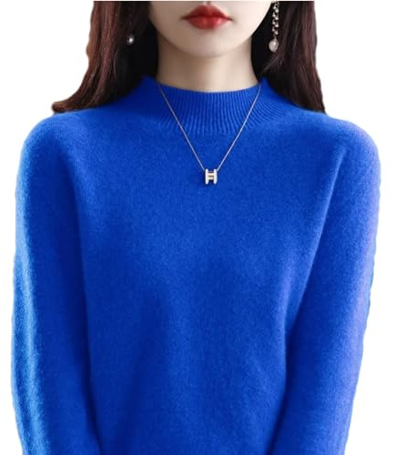 MQSHUHENMY Cashmere Sweaters for Women, 100% Cashmere Long Sleeve Crew Neck Lightweight Soft Knitted Pullover Knitted Jumpers (deep blue,M)